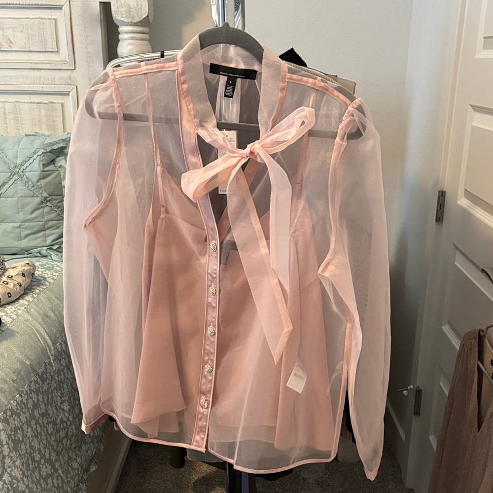White House Black Market Pink Sheer Blouse